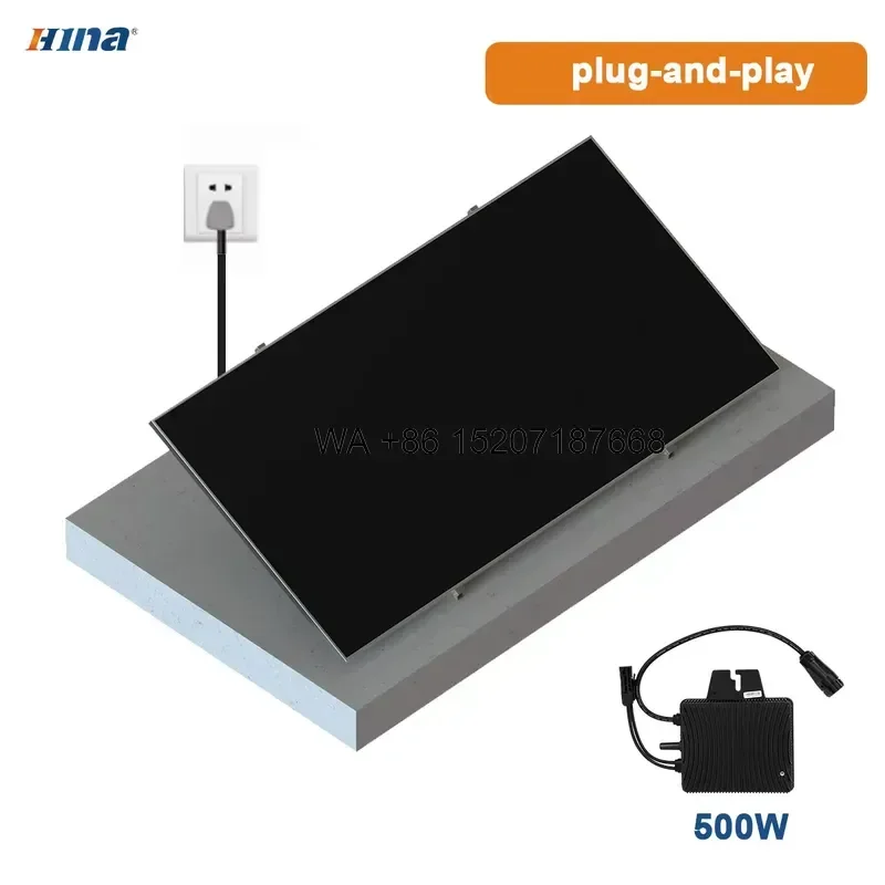 Wmwmnu Plug And Play 600W Home Solar Power System with 500W Micro Inverter 15 Year Warranty Balcony Wall Flat Ground Solar