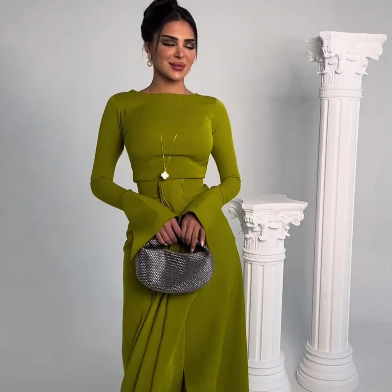 ملابس نسائية2025 فستان جديد أنيق من الساتان للولائم فستان طويل #3