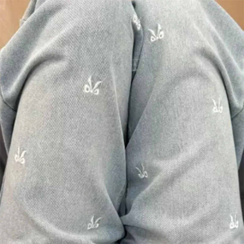 Women Jeans Small Bow Embroidery High Waist Loose Straight Solid color Simple Daily Commuting Casual Versatile Wide Leg Pants