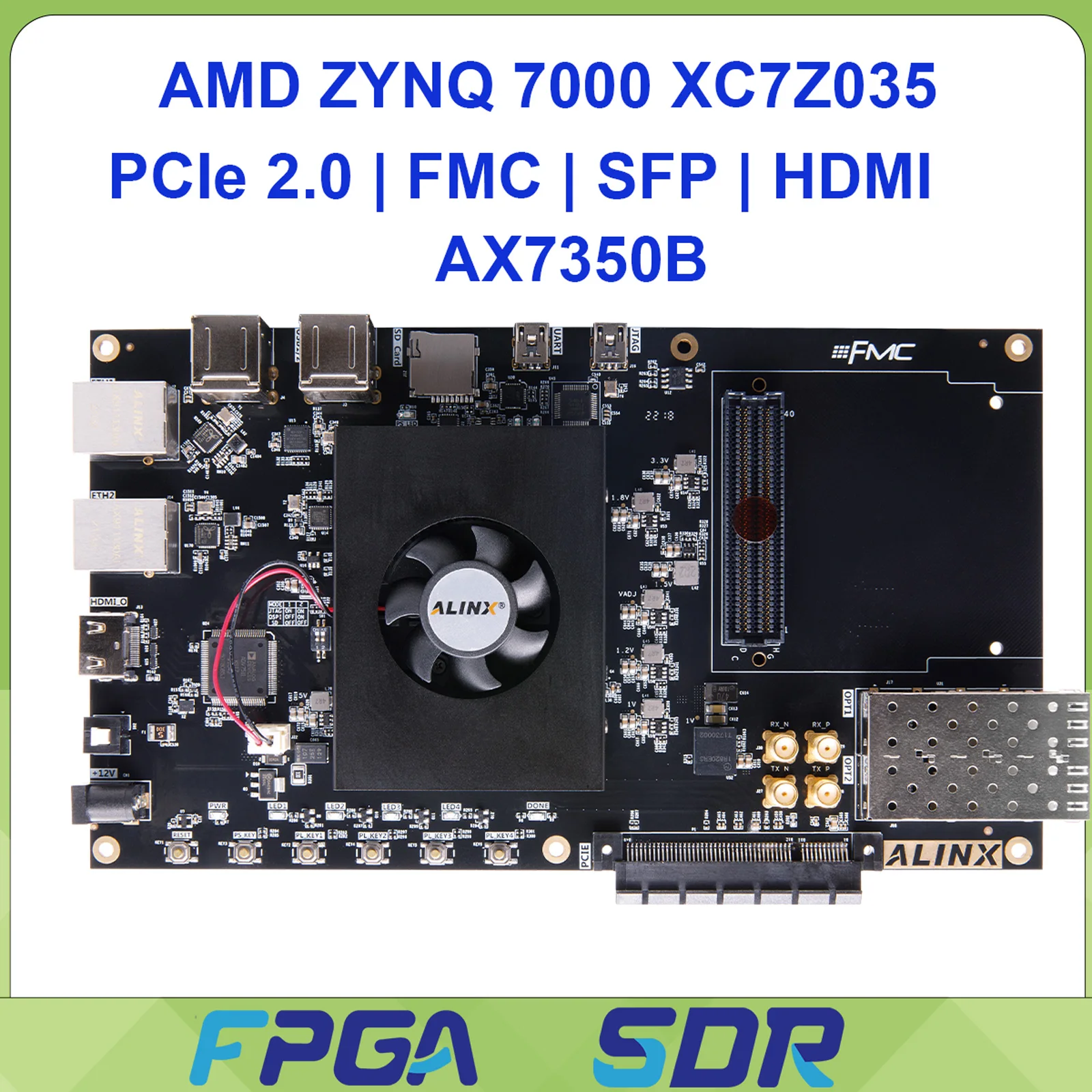 

ALINX AX7350B FPGA Development Board AMD Zynq 7000 SoC XC7Z035 2GB DDR3 8GB eMMC SFP+ FMC LPC Gigabit Ethernet for Electronics