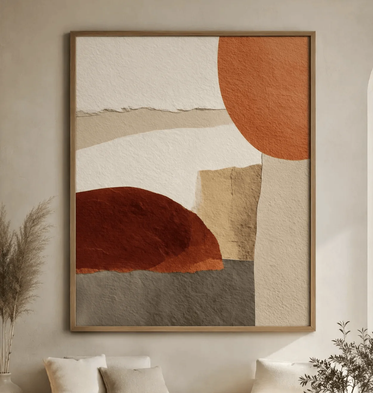 Boho Terracotta Neutral Abstract Landscape Wall Art, Textured Paper Prints, Minimal Geometric Art for Living Room Bedroom Decor