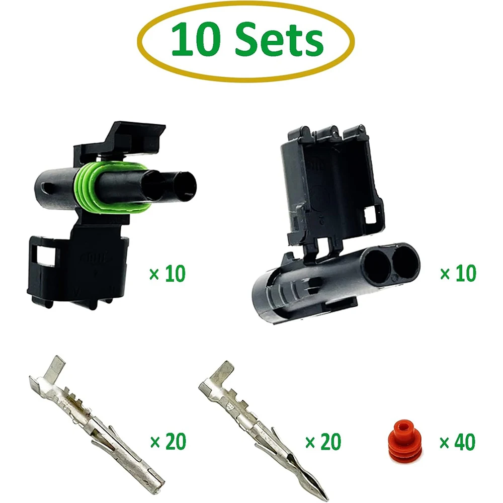 10 Kits 2 Pin Automotive Connectors Kit Waterproof Car Electrical Connectors 2 Wire Connector Terminals Harness Plugs 18-14 AWG