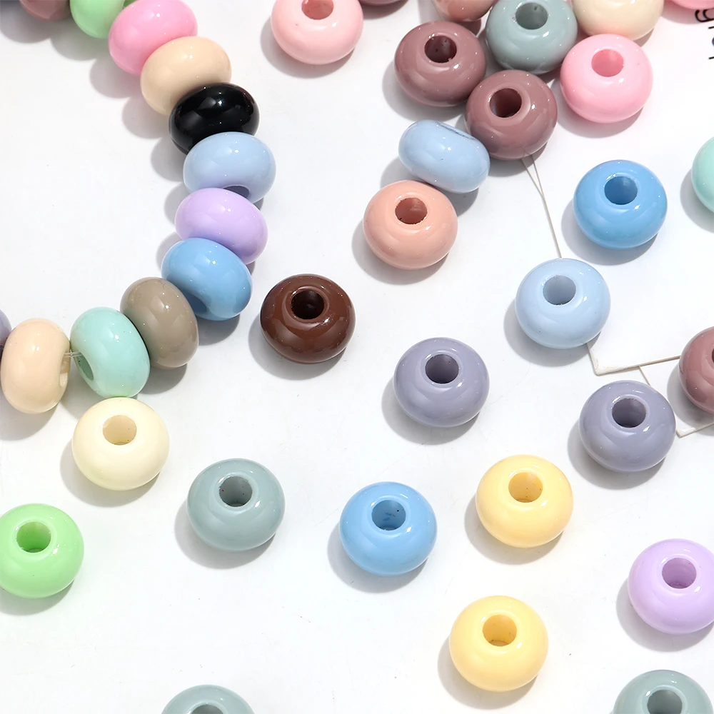 30pcs Macaron Colored Large Hole Acrylic Flat Beads 14mm Abacus Spacer Beads DIY Jewelry Bracelet Necklace Handmade Accessories