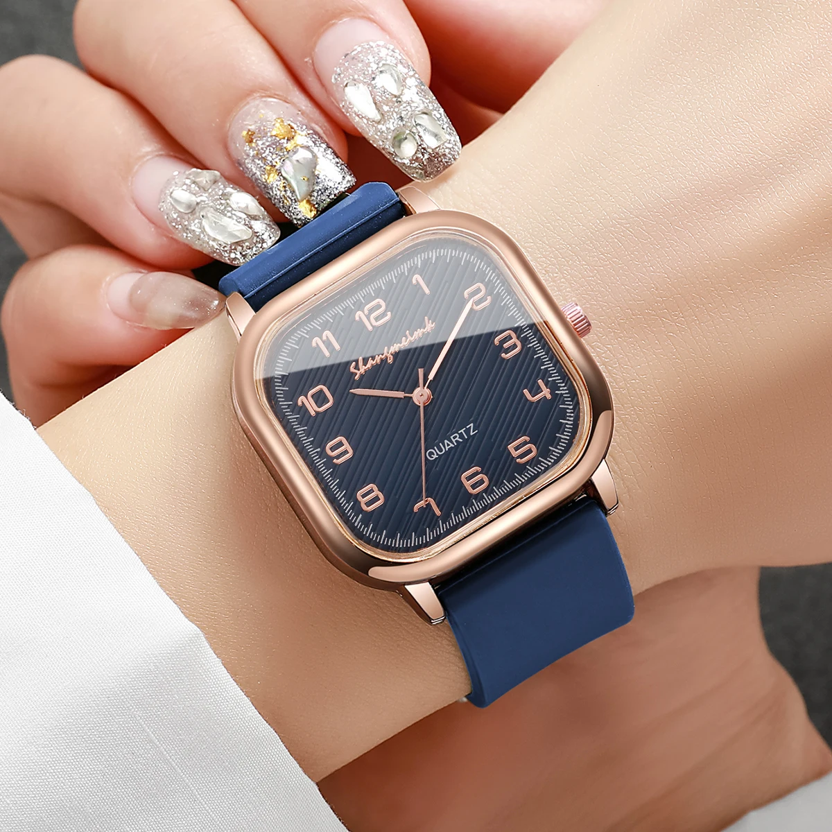 2PCS Fashion Square Arabic Dial Women Quartz Watches Set Casual Silicone Strap Ladies Wristwatch Relogio Feminino（Without Box）