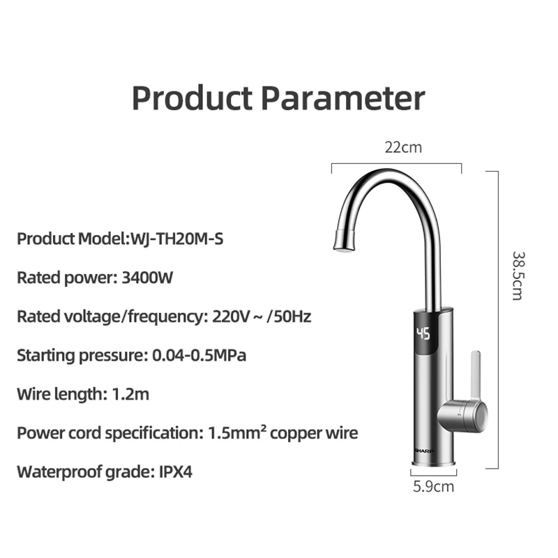 Calentador de agua eléctrico de 3400W, grifo de agua caliente 2 en 1, grifo de lavabo, Geyser sin tanque, grifo calentador de agua instantáneo de 220V para el hogar