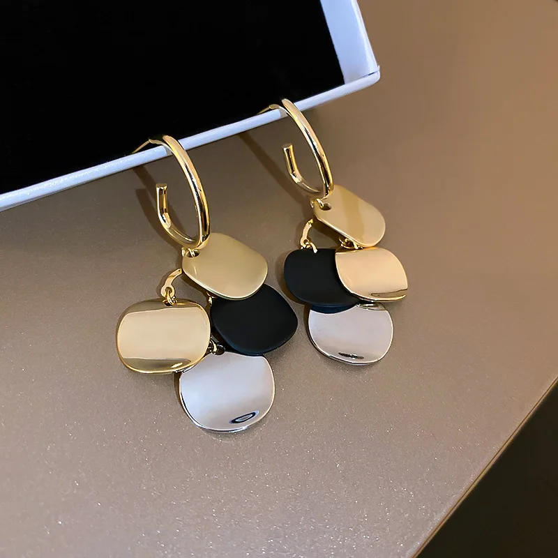 Gold Plating Round Metal Sheet Dangle Earrings Women Fashionable Vintage Versatile Temperament Trend Luxury Fashion Jewelry K1