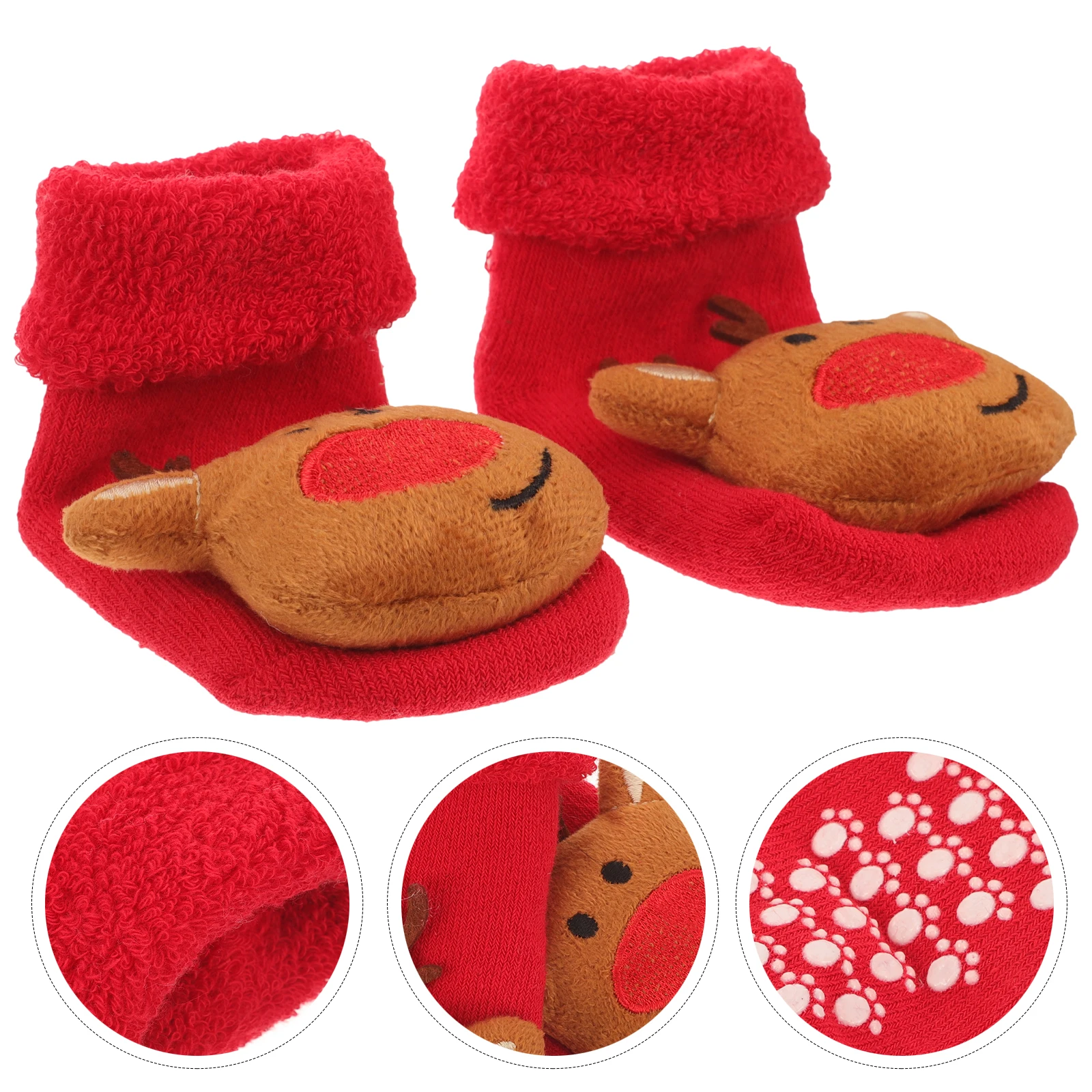 

1 Pair Christmas For Baby Non-Slip Cotton Floor Socks Cartoon Xmas Elements Warm Winter Holiday Grip Walking Socks Toddler