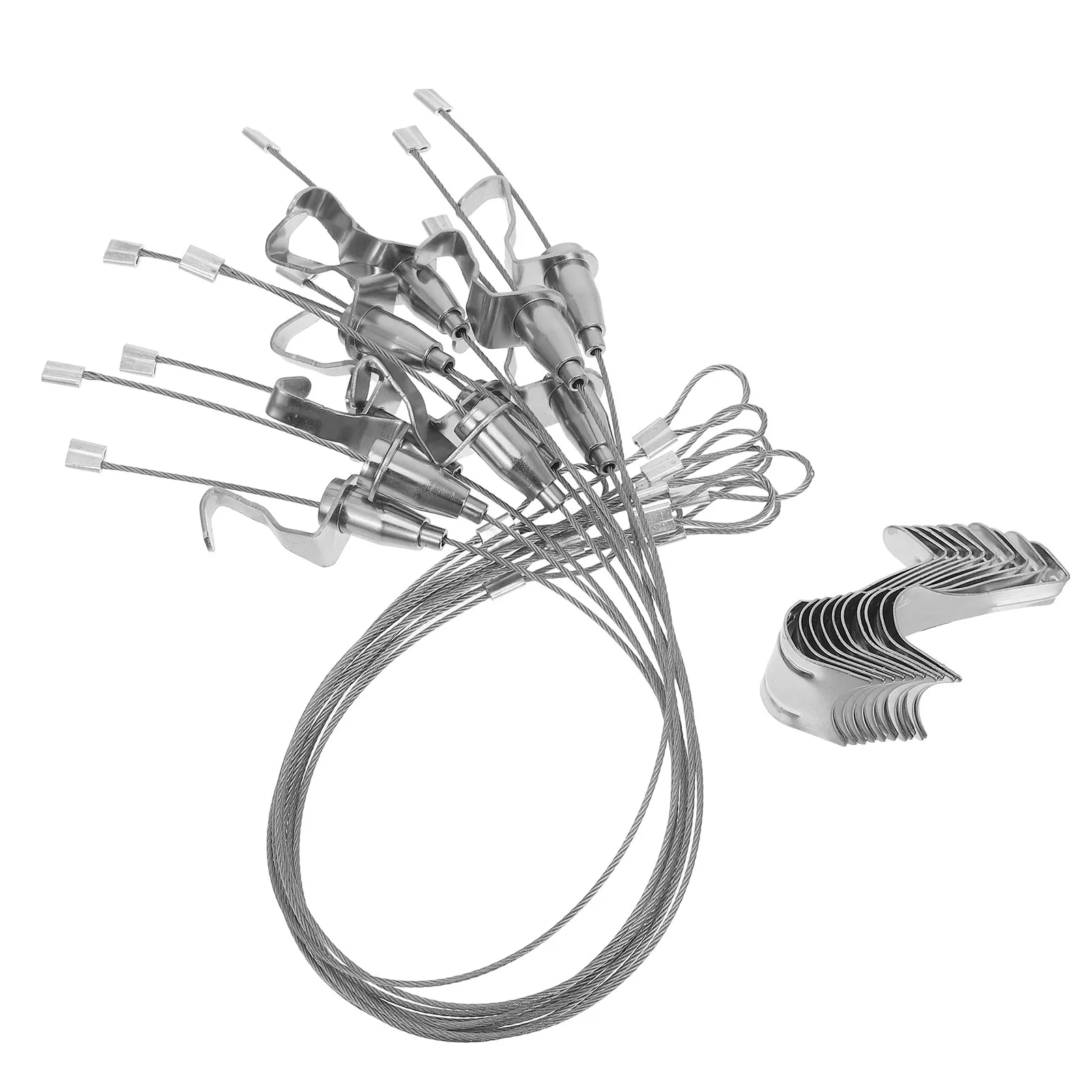 10Sets Picture Hanging Kit with Wire Rope Hooks Simple Assembly Adjustable Length for Installation