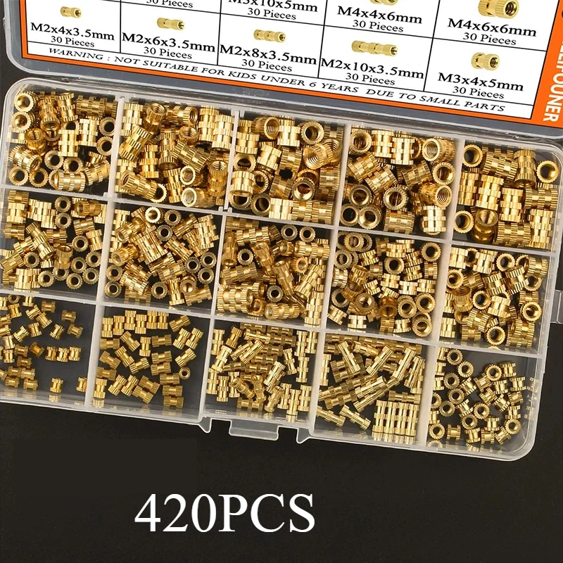 420pcs M2 M3 M4 M5 Heat Brass Insert Nut Metric Threaded Inserts Hot Melt Knurled Copper Nuts Inserts 3D Printing Assortment Kit