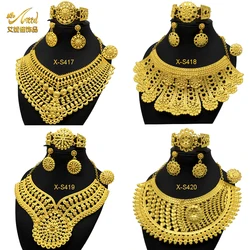 ANIID Luxury Indian Jewelry Sets for Women Party Dubai 24K Gold Color Necklace Set African Wedding Traditional Jewelry Gifts