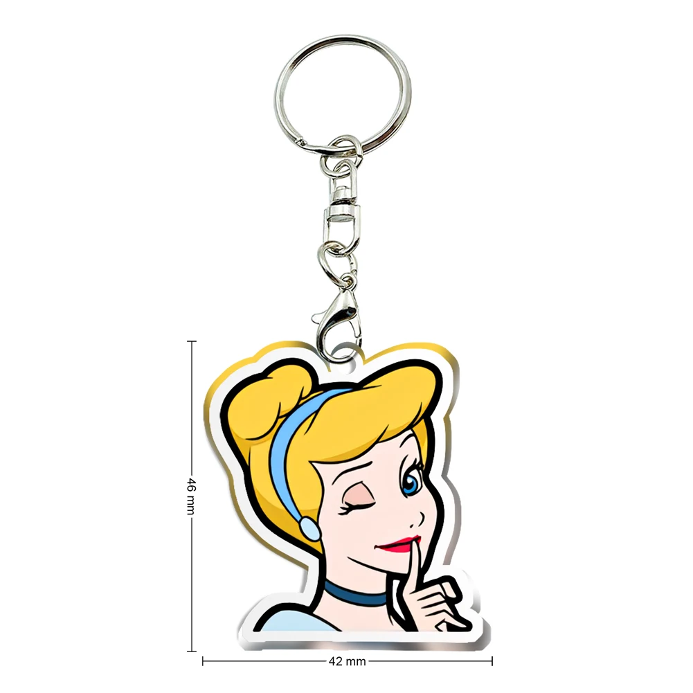 Porte-clés en acrylique transparent pour femmes et filles, design mignon de princesse Disney, collection de bijoux, accessoires pour enfants, cadeau de fête d'anniversaire