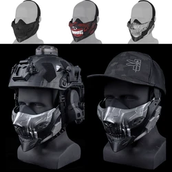 Airsoft-Halbmaske aus Silikagel Taktische, atmungsaktive Totenkopfmasken mit Gehörschutz für CS-Jagd, Paintball, Schießen, Cosplay