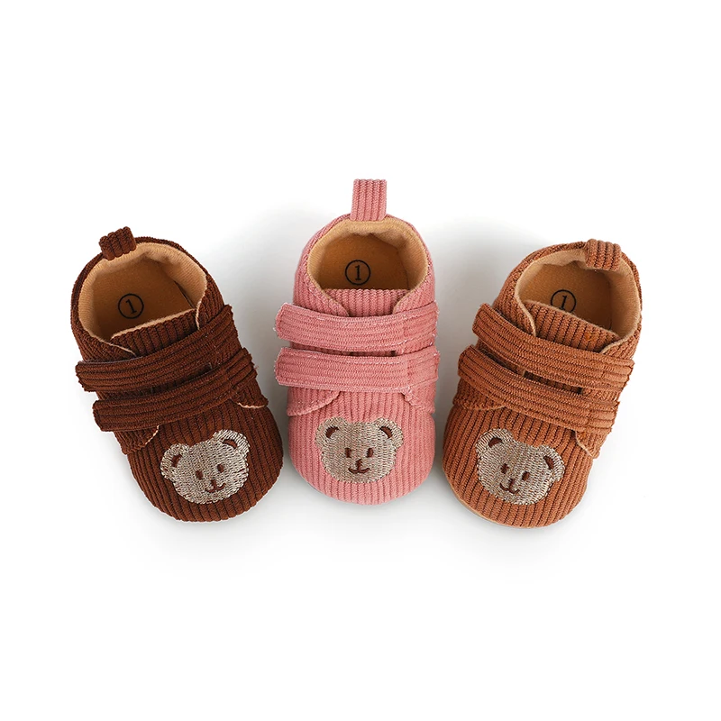 Chaussures décontractées pour bébés filles et garçons, semelle en PVC coordonnante, broderie d'ours, chaussures pour tout-petits, printemps et automne, 0-18 mois