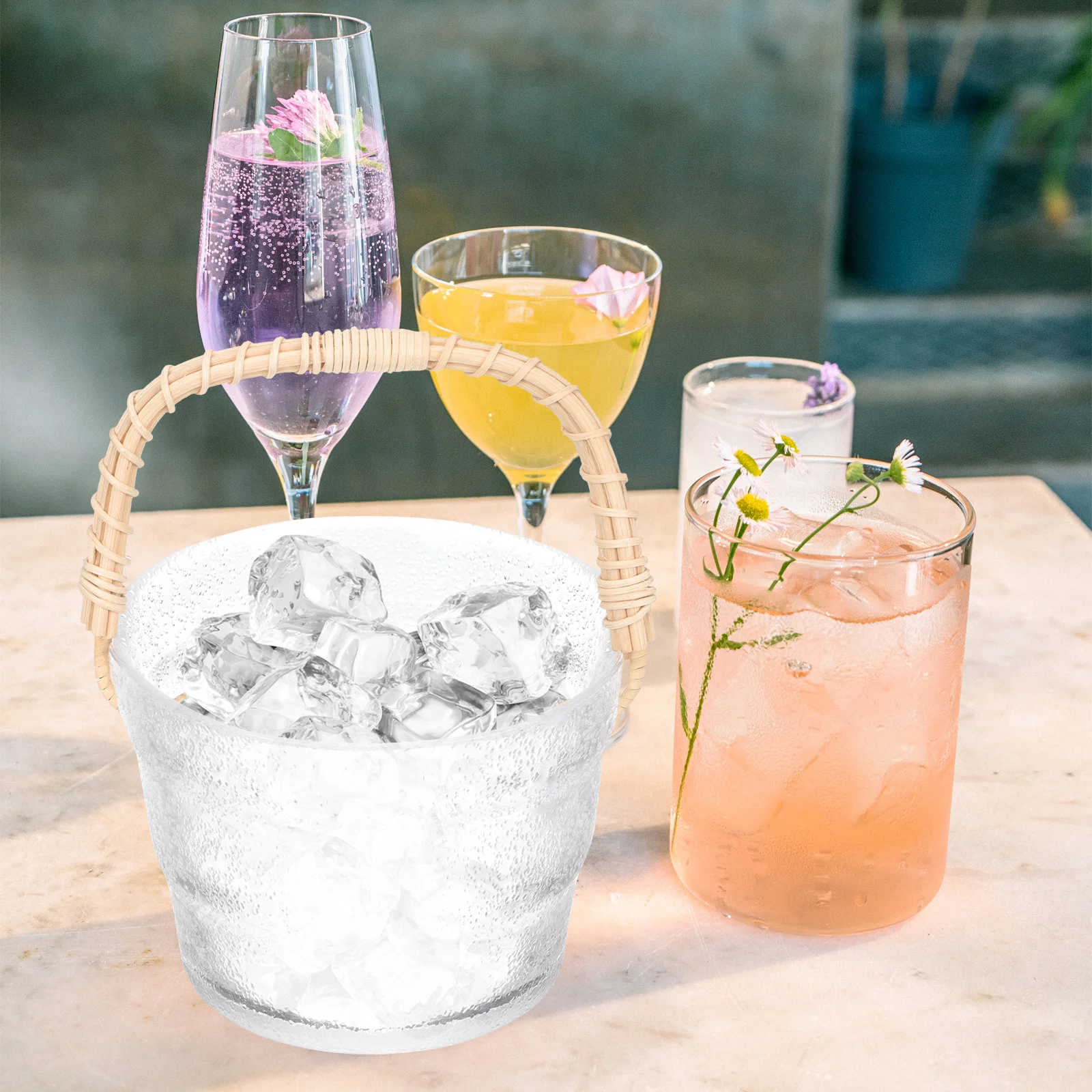 

Glass Ice Bucket Handle Rattan Ice Cube Container for Bar Ktv Restaurant Beer Cooler Beer Bucket Bottled Beverage Cooler