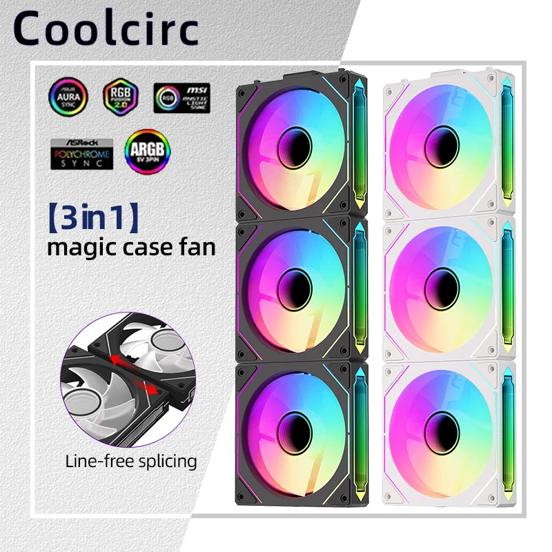 

Coolcirc DL-1 120mm PC Case Fan 800-2000rpm PWM Hydro Bearing Silent 5V3Pin ARGB Water Cooler Magic Cableless Cooling Ventilator