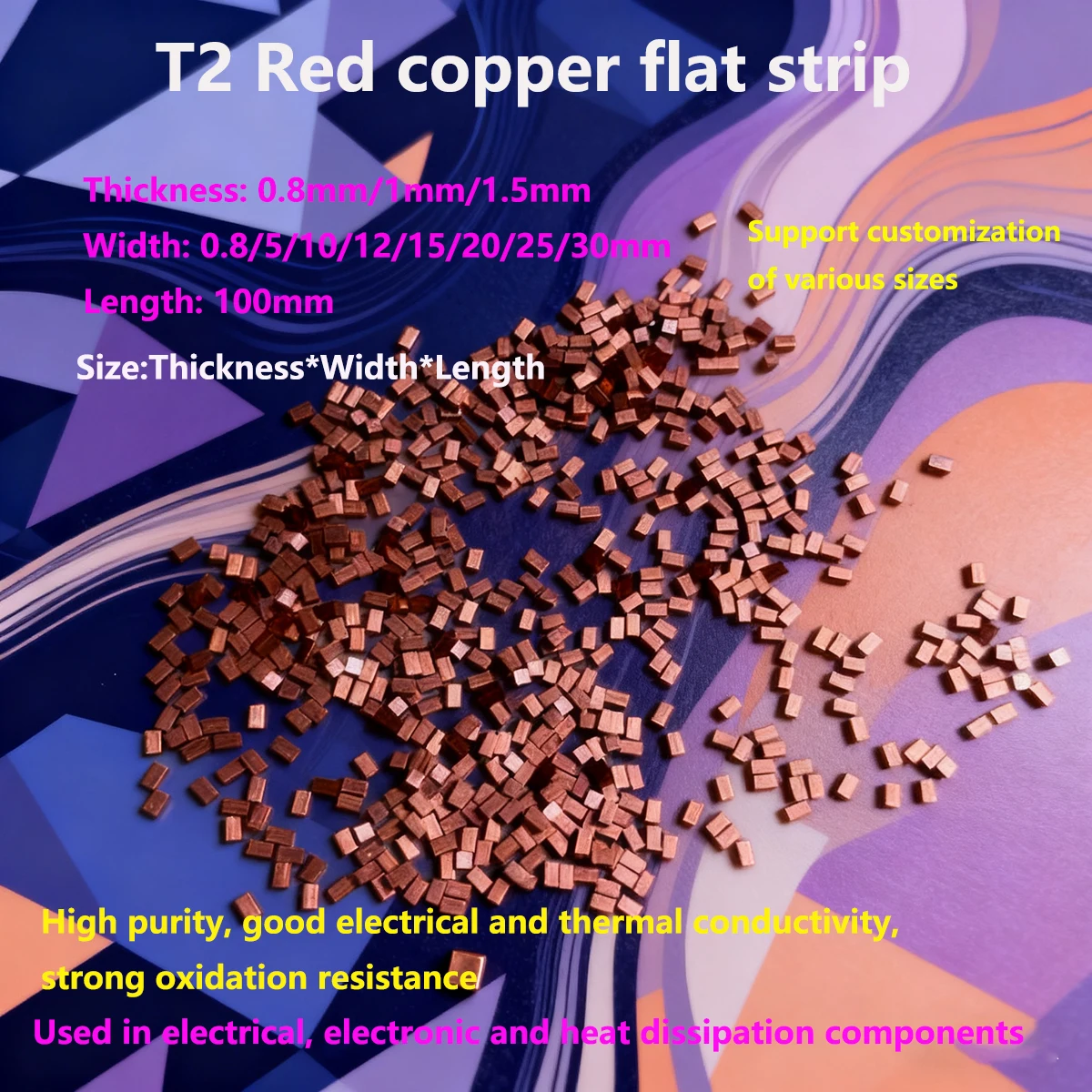 T2 Spot Red Copper Flat Strip Purple Copper Bar Conductive Pure Copper Patch 0.8 * 0.8/1 * 1/1 * 2/1 * 4/1.5 * 10