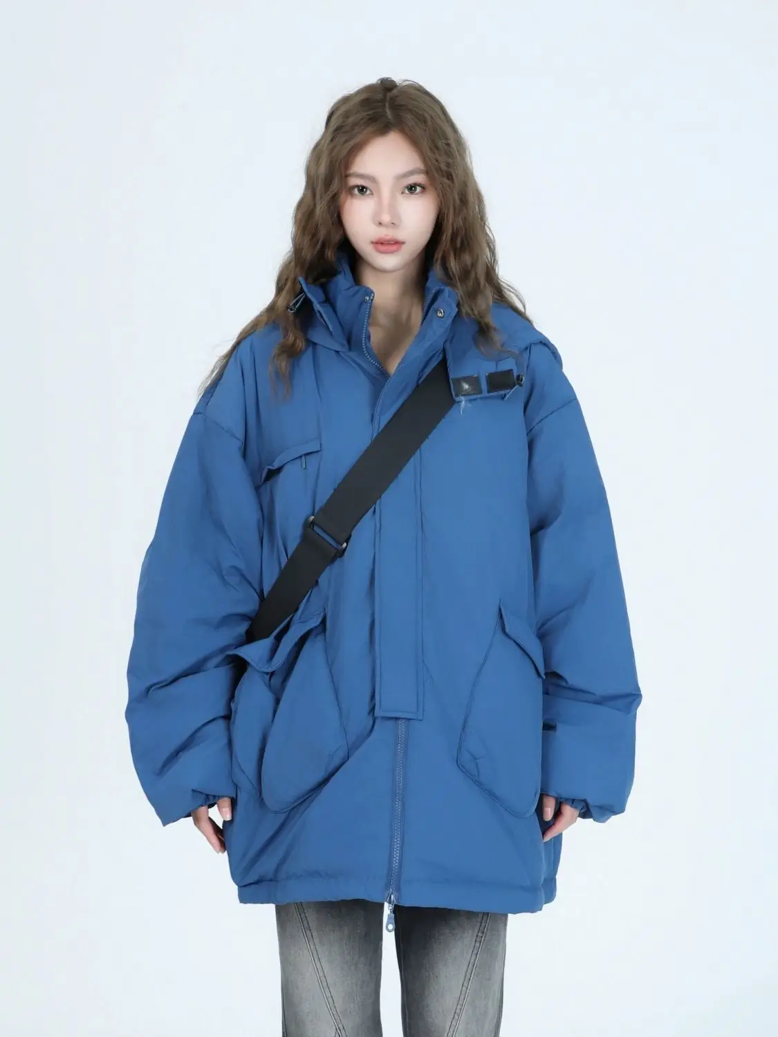 Winter Cargo Hooded Down Cotton Jacket For Couples Thickened Solid Warm Casual Loose Coat Women Long Sleeve Parkas