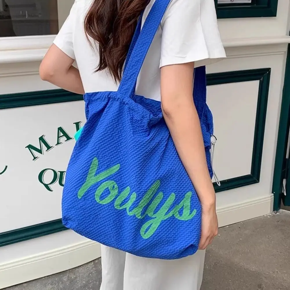 

Canvas Drawstring Tote Bag Korean Style Shopping Bag Nylon Shoulder Bag Beach Bag Large Capacity Letter Printed Handbag Women