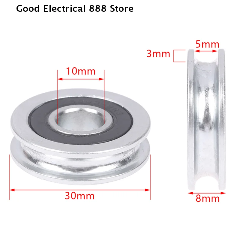 【GE】1PC 10*30*8mm U-groove Bearing Pulley With Grooved Non-Standard Concave Wheel Guide Wheel For 5mm Diameter Wire Pope/Track