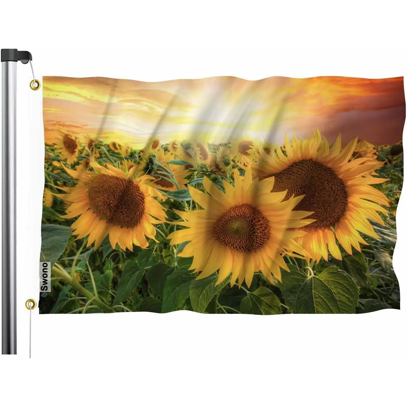 Yellow Sunflower Field Evening Light Floral Flowers Summer Sunset Flag Outdoor Flag Garden Yard Outdoor Outside Decorative Flag