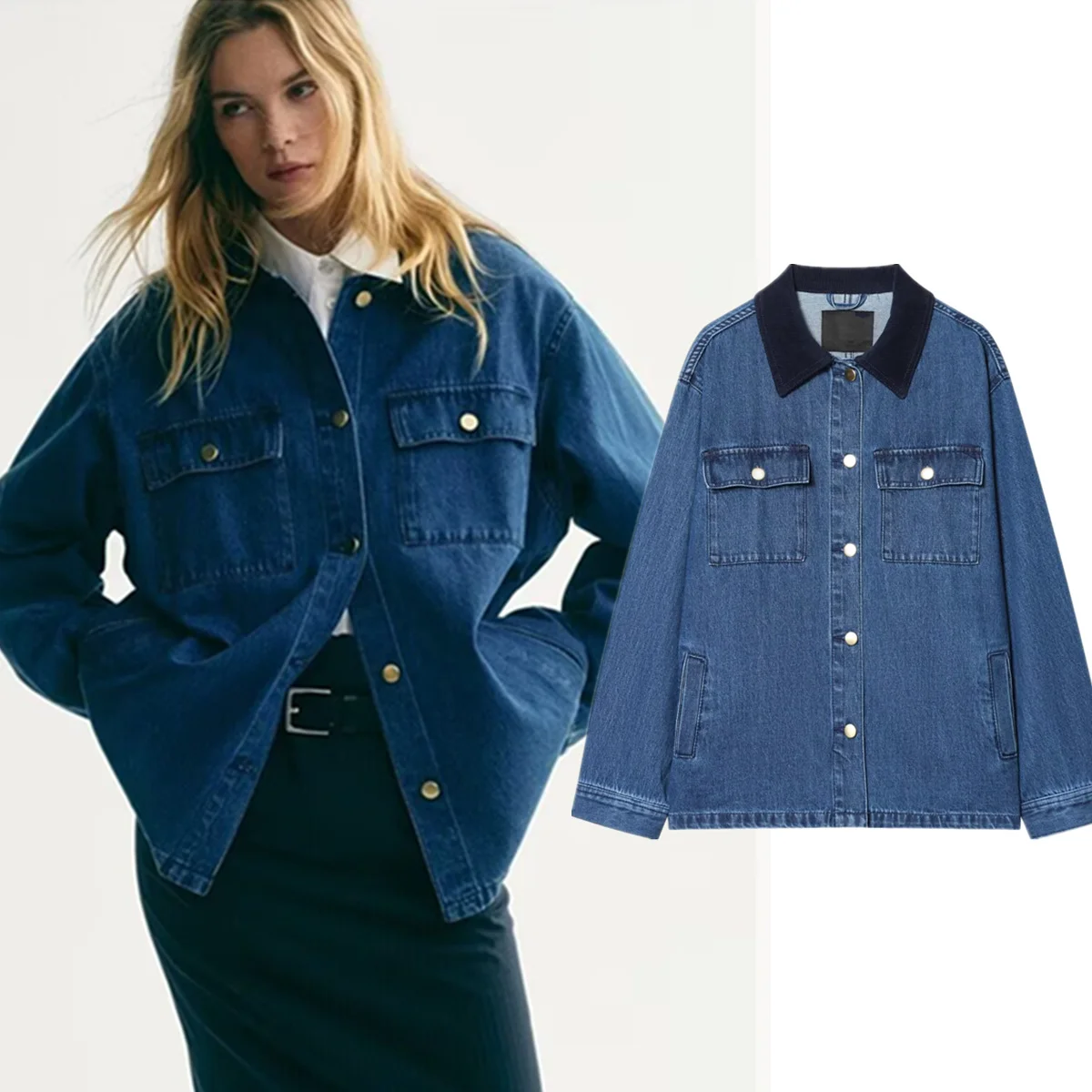 

Jenny & Dave модная уличная женская одежда 2026, весенняя вельветовая лоскутная женская джинсовая куртка, женская одежда, топы