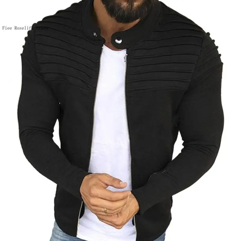 Outdoor Sports and Casual Pure Color Wrinkled Cardigan Coat Jacket Men