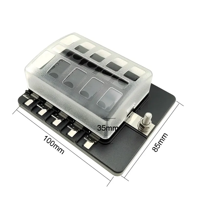 Zoyseay 10out 10 Way Blade Fuse Box Flame Retardant With 100A IP65 Fuse Holder For Car Marine Boat Truck Trailer