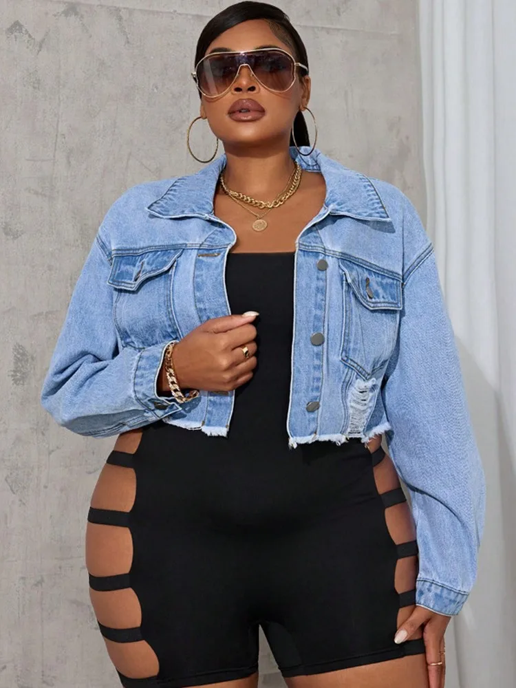 3XL حجم كبير بلوزات الإناث غير رسمية النساء الدنيم سترة ربيع الخريف ملابس طويلة الأكمام الجينز الصدريات واحدة الصدر 5XL 4XL