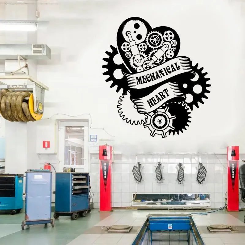 Window Decal Mechanical Heart Steampunk Engine Garage Art Vinyl Wall Stickers Auto Service Car Repair Shop Decor Wallpaper A107