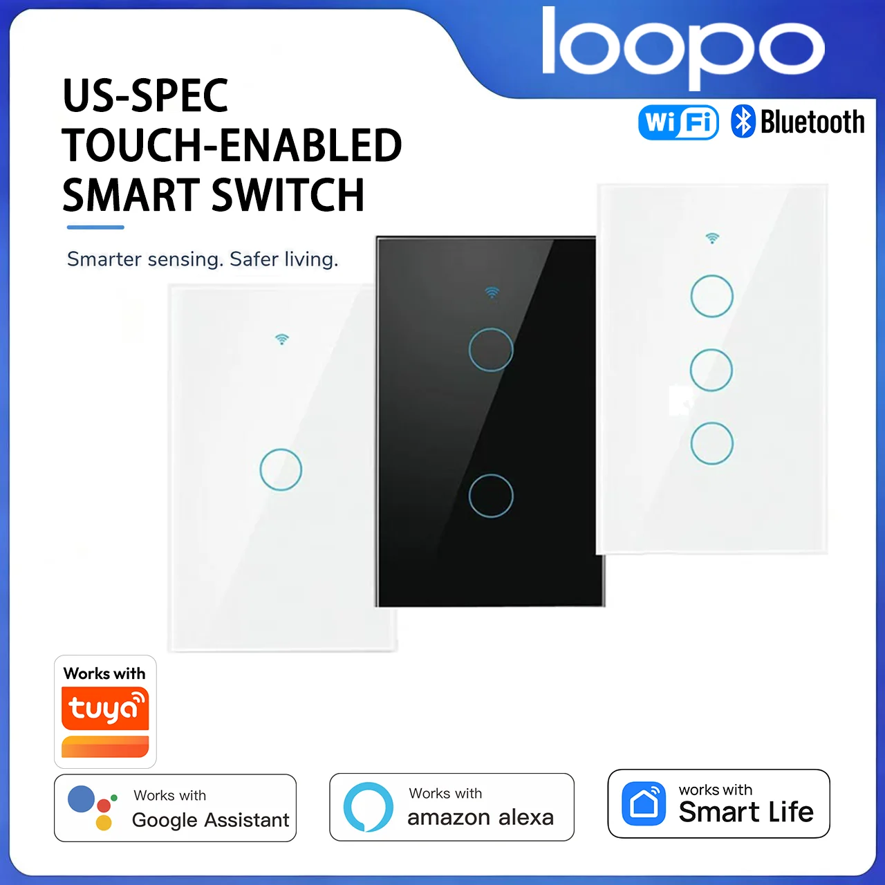 Loopo Tuya US-Standard Smart Switch Touch Wi-Fi Bluetooth Compatible Voice Control with Google Assistant And Alexa