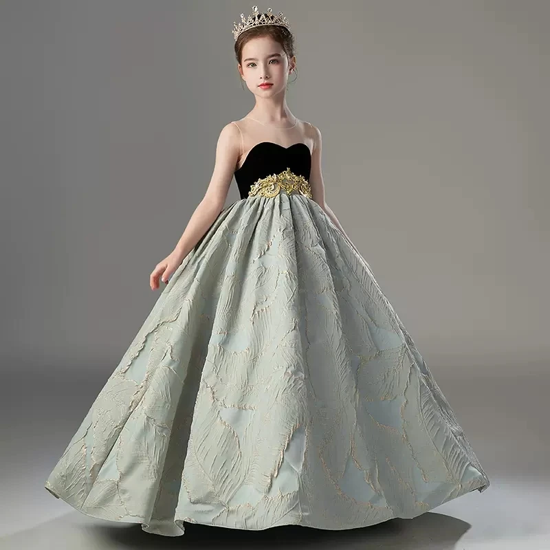 Little Girls Formal Occasions Performance Dress Children Elegant Velvet Party Cocktail Prom Dresses Teen 3-14 Years Spanish