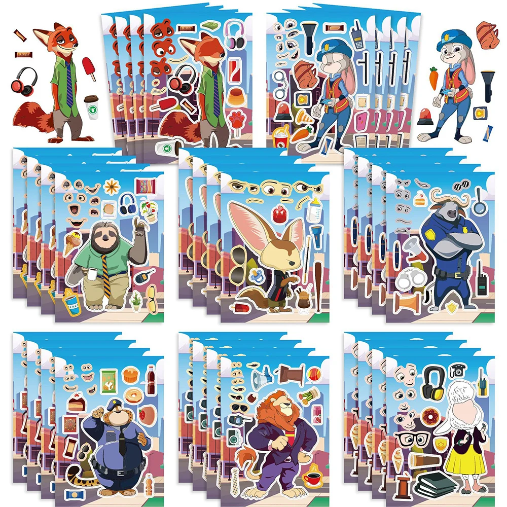 

8/16Sheets Disney Cartoon Zootopia Puzzle Stickers Games Children DIY Assemble Jigsaw Educational Toys Party Favors For Kids