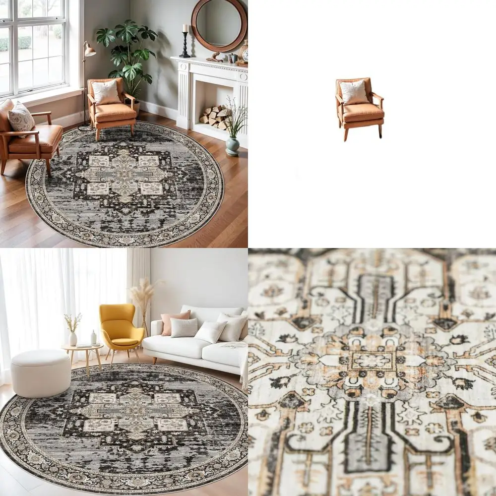 

Круглый ковер в стиле бохо, 6 футов, винтажный, с этническим узором, устойчивый к пятнам, для гостиной, спальни, кухни и столовой, с нескользящей основой