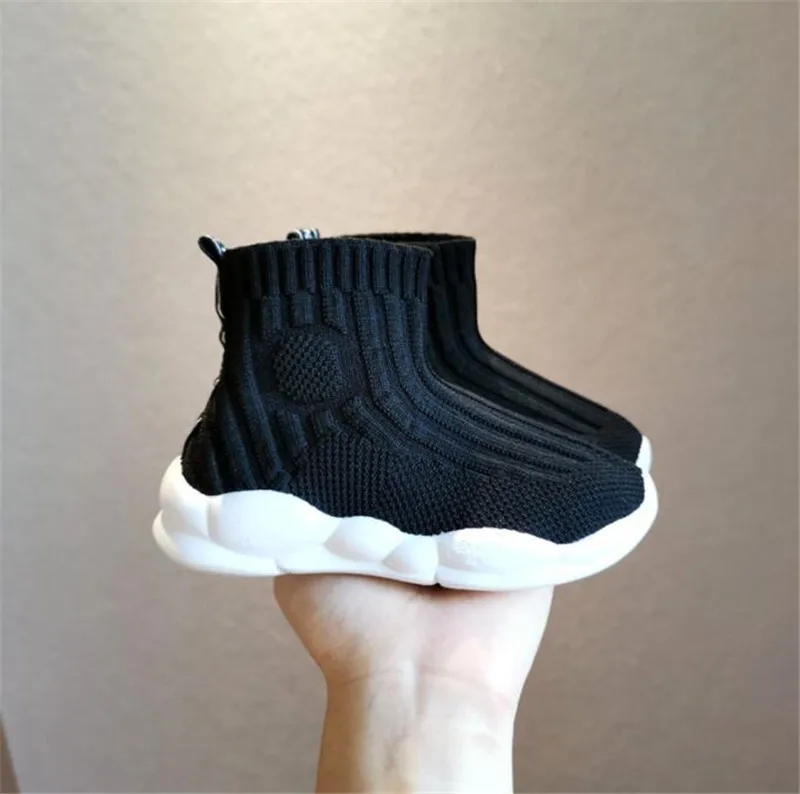 Spring Children Casual Shoes Girls Boys Male Female Sneaker High Elastic Foot Wrapping Baby Flying mesh sock shoes