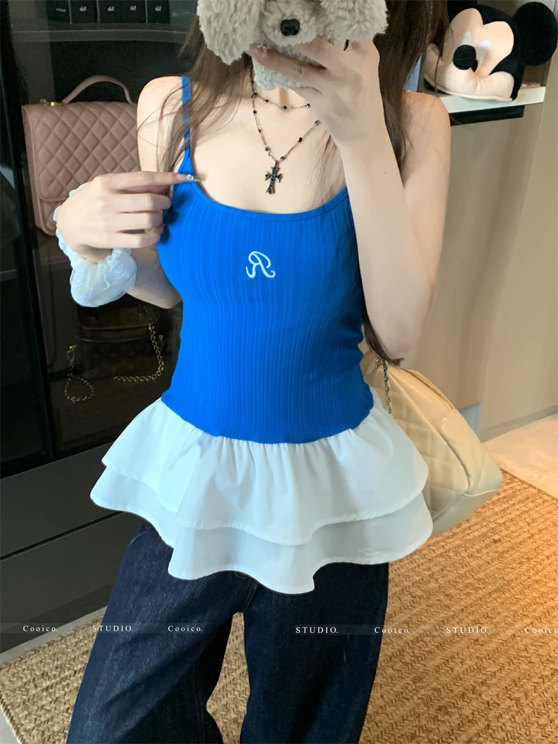 セクシーなフリルセーターベストトップス女性 2025 夏の手紙刺繍ノースリーブシックなニットスタイリッシュなファッションレディースジャンパーベスト