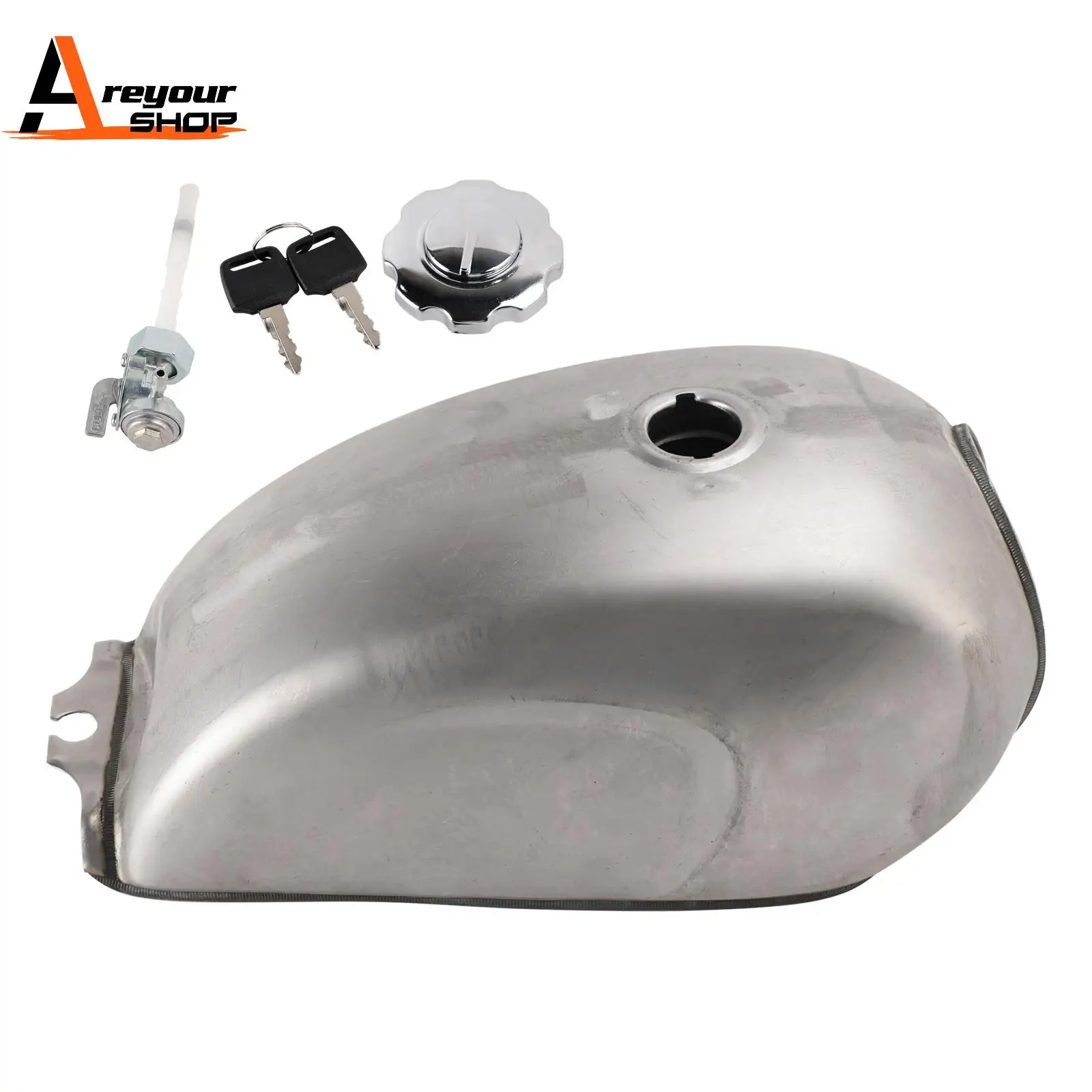Cafe Racer Gas Tank 9L / 2.4 Gal - Raw Steel-Bare Metal Unpainted Scrambler
