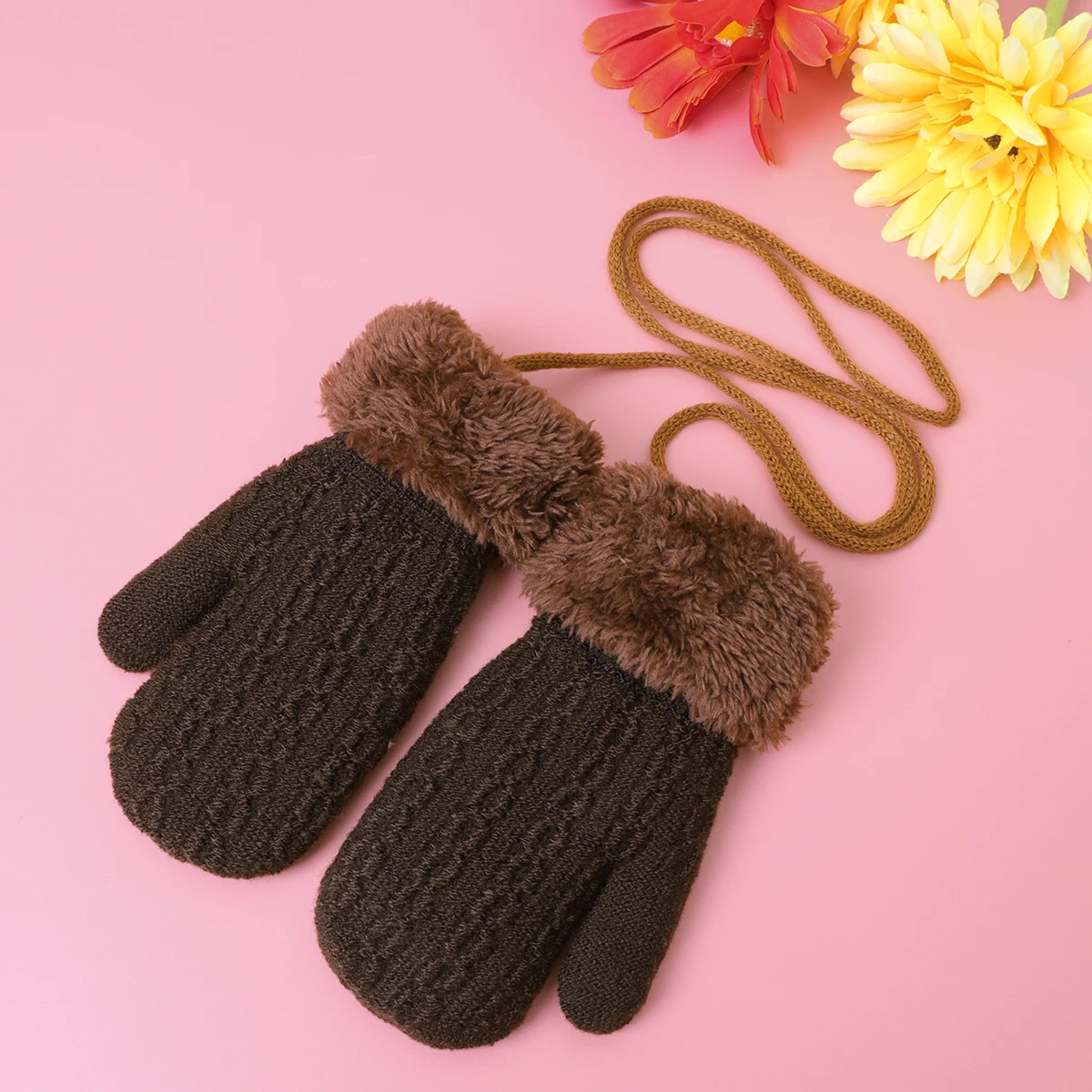 

Fleece Winter Kids Gloves Soft Material Durable Long Term Use Knitted Design Full Coverage Fingers Protection Cold Days Easy