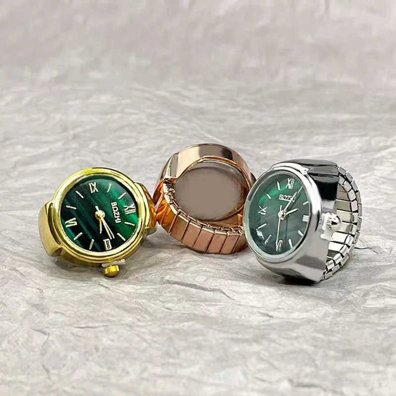 New Hot Selling Creative Alloy Shell Finger Round Green Dial Couple Men's And Women's Ring Watch