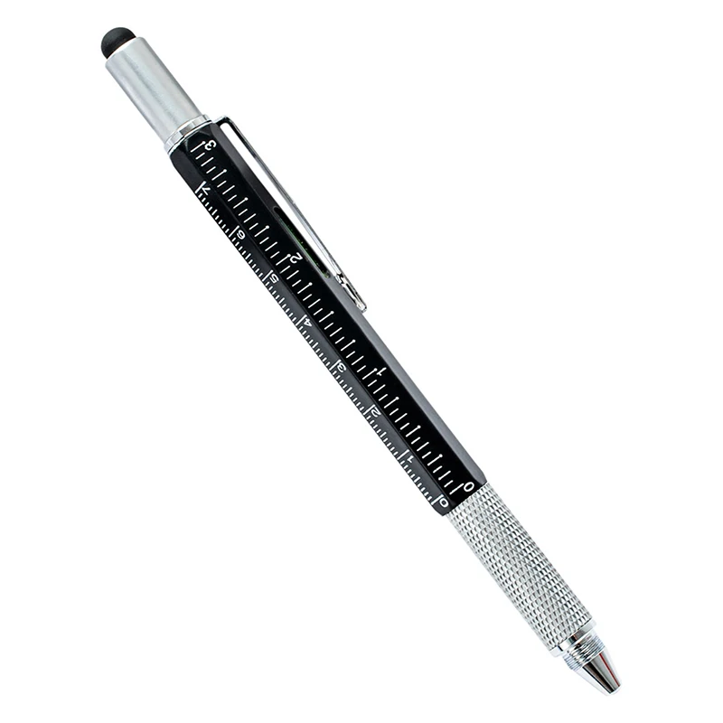 6 In 1 Metal Multi-function Ballpoint Pen Measure Technical Ruler Screwdriver Touch Screen Stylus Spirit Level Alloy Tool Pen