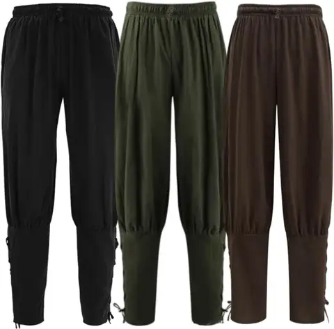 1Mens Womens Ankle Banded Pants Medieval Viking Pirate Cosplay Pants Renaissance Trousers for Adult