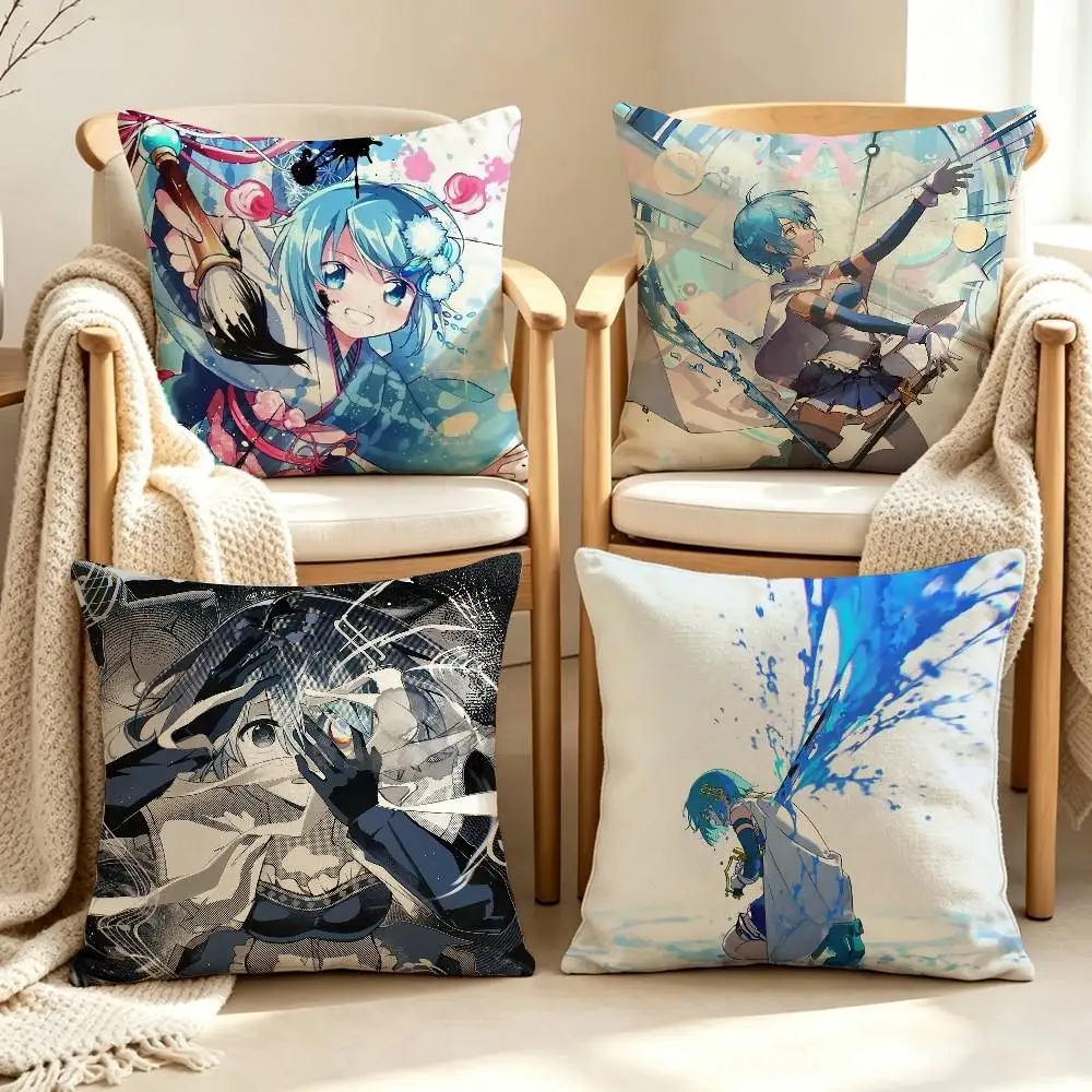 Anime P-Puella Magi S-Sayaka Miki Customizable Square Cushion Cover Double Sided Print Pillow Case