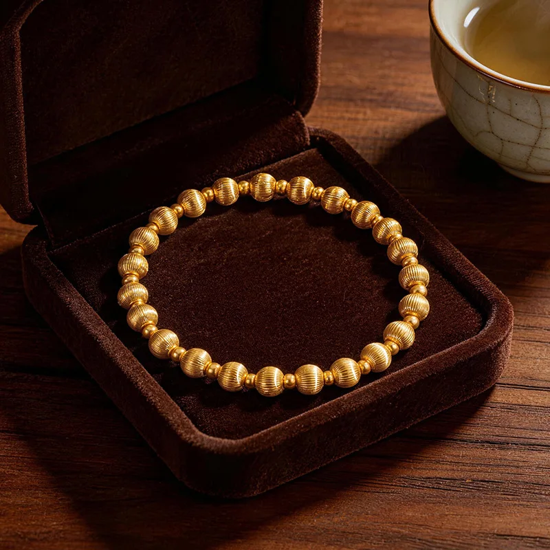 Sand gold flash cat eye Road pass transshipment bead bracelet light luxury vitage small red book cat eye elastic 9999gold