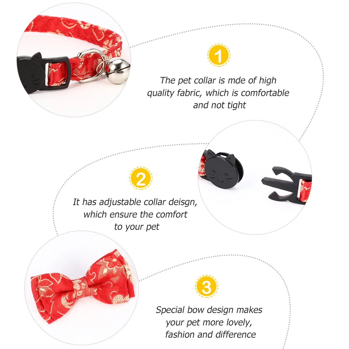 

1Pcs Cat Collar Chinese Style Fabric Pet Neck Ring Adjustable Bell Design Cute Kitty Accessory Comfortable for Dogs Cats Pet