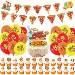 Pizza Themed Birthday Decorations Pizza Banner Garland Cake Toppers and Balloons Set for Boys Girls Birthday Party Supplies