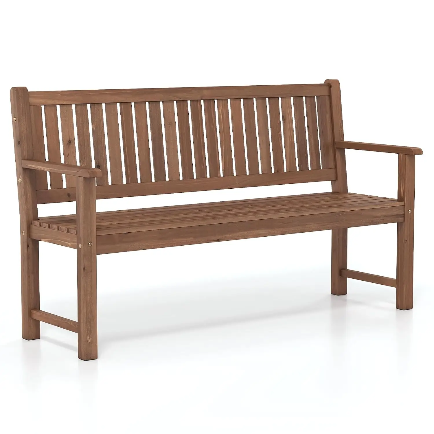 3-Seater Outdoor Wooden Bench, 59” Large Garden Bench with Backrest, Armrests, Slatted Seat, Loads up to 990 LBS,, Customized