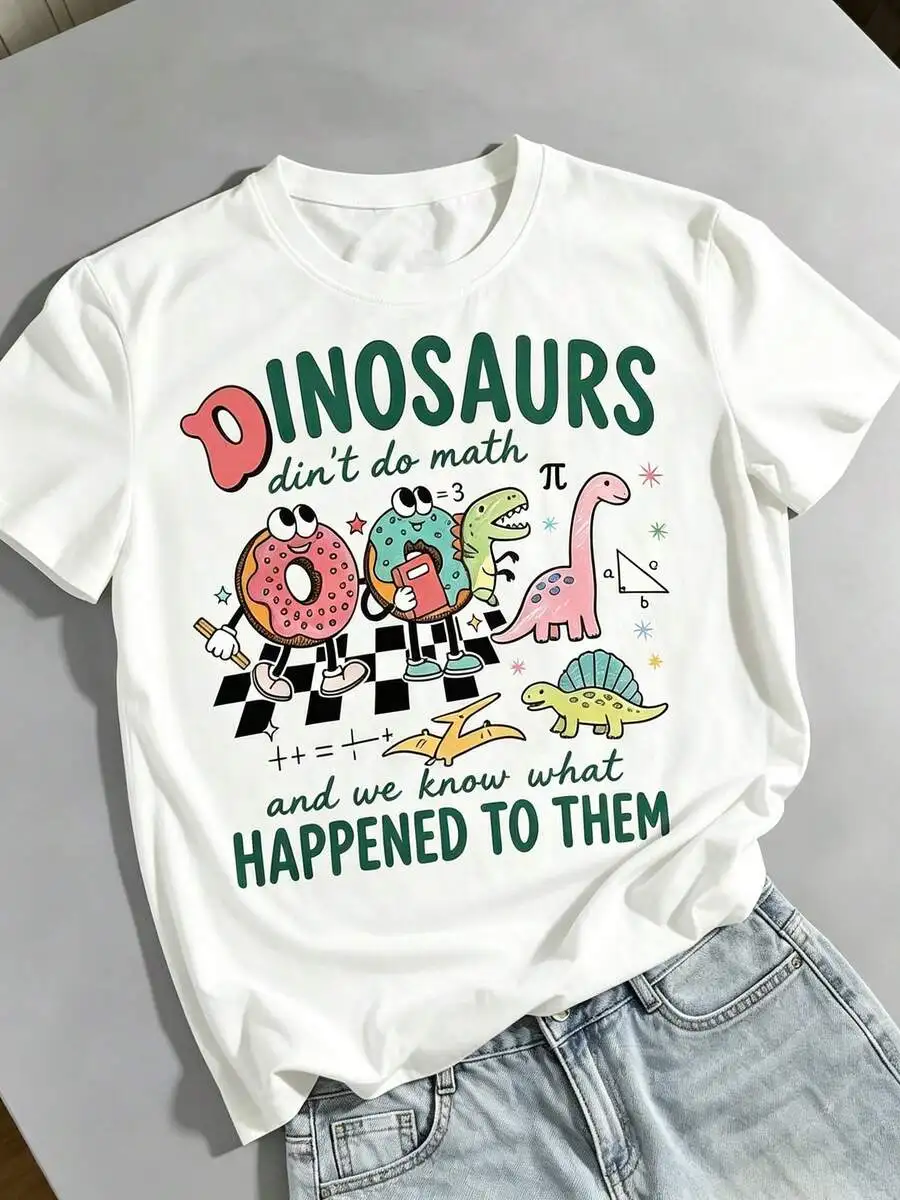Oversized Women Cute Dinosaur Graphic T Shirt Casual Short Sleeve Summer Aesthetic Daily Wear Top