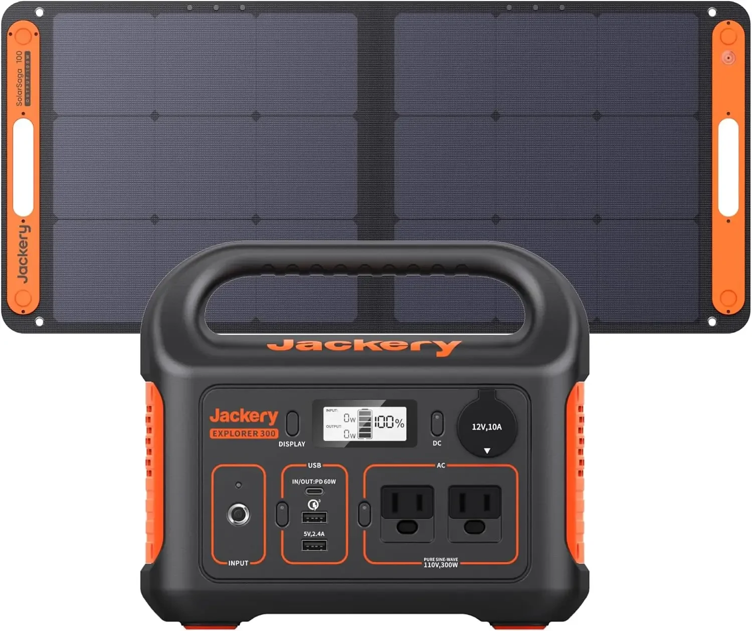 Solar Generator 300, 293Wh Backup Lithium Battery with 1XSolar Panel SolarSaga 100W, 110V/300W Pure Sine Wave AC Outlet