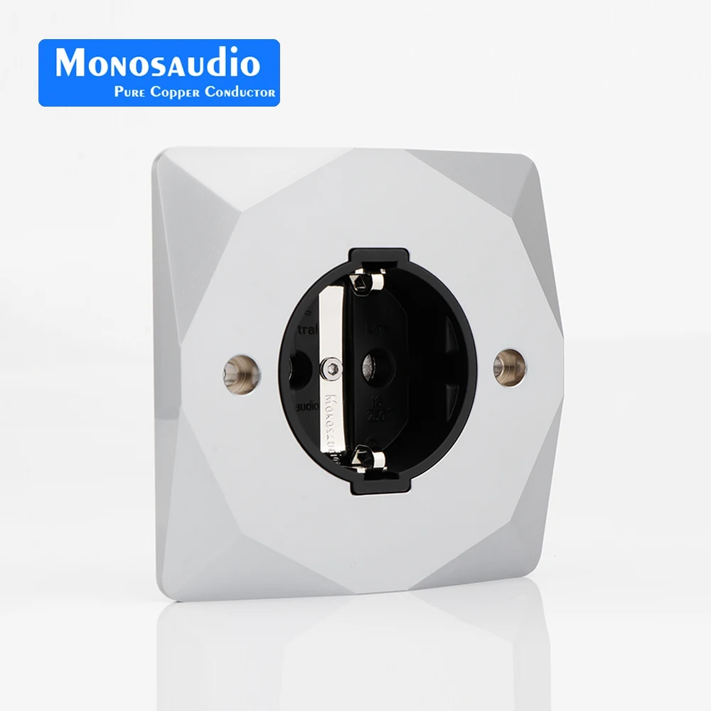 Monosaudio E86+ES3R Pure Copper Rhodium plated Schuko Sockets Wall Socket Plug Power Outlet Schuko Wall Electrical Power Socket