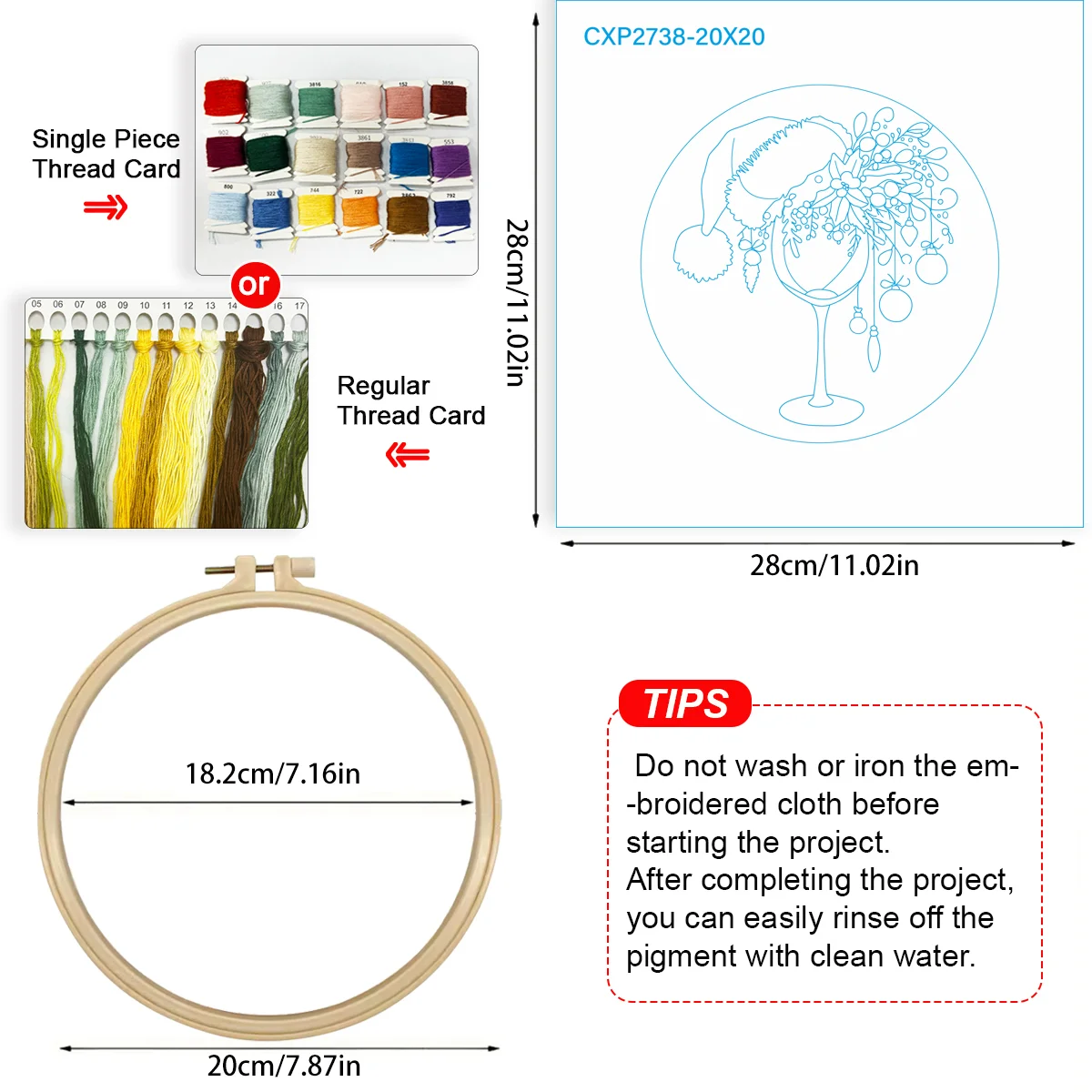 1 Stück 20X20CM/15X15CM 7,87/6,3 Zoll Tassen-Stickerei-Starter-Kit DIY-Kit DIY-Stickerei-Set Handarbeiten Heimdekoration Malerei – Detail 5