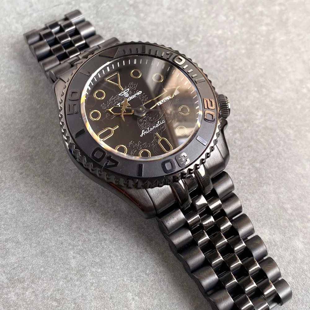 Tandorio PVD 41mm Black Dragon SKX Diving 200m Water Resistance Sapphire Crystal Glass NH36A Automatic Men\'s Mechanical Watches